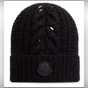MONCLER BLACK CABLE KNIT CRYSTALS EMBROIDER LOGO PATCH BEANIE HAT NEW WITH TAGS